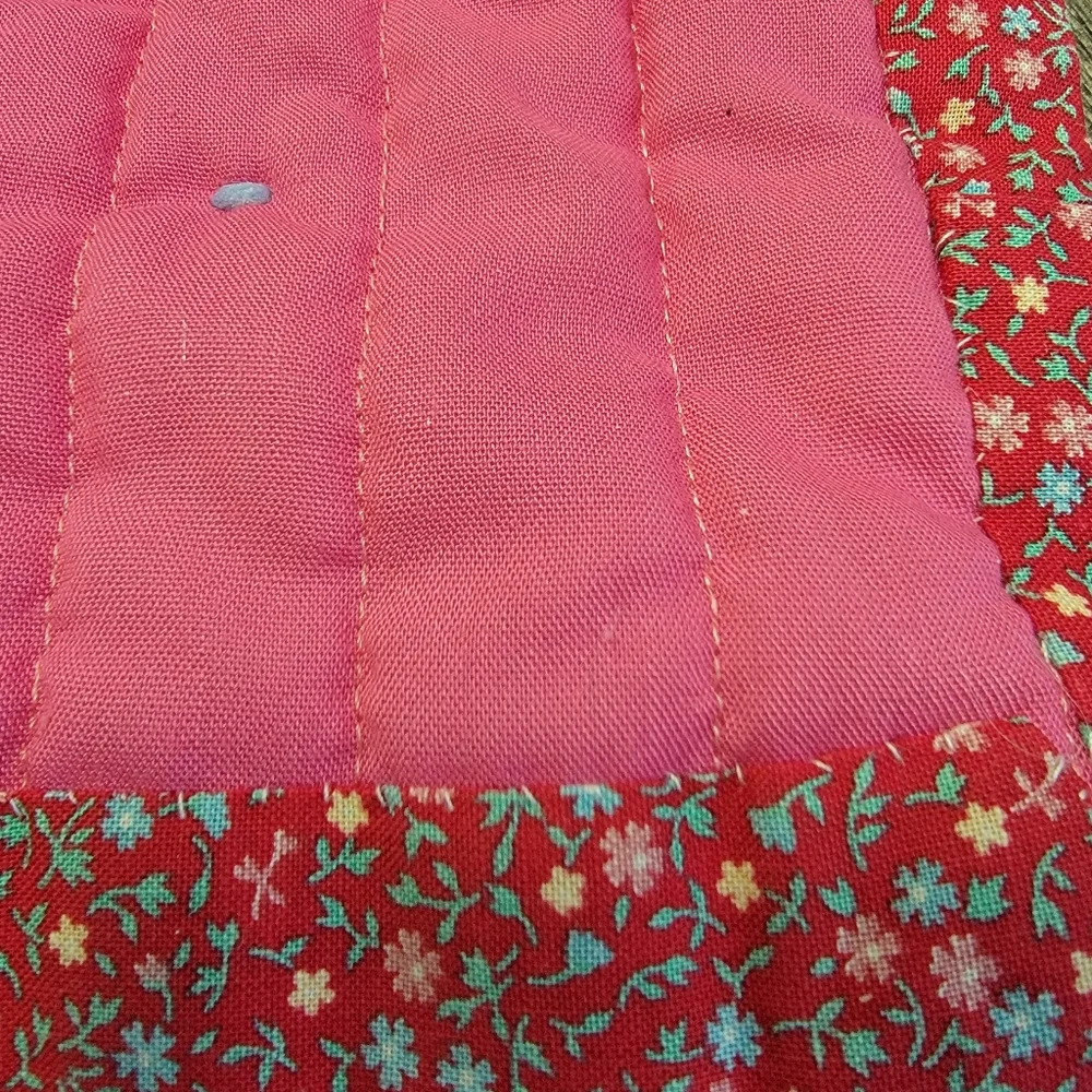 Patchwork Quilt Vintage HandMade Tied Pink Colorful Gingham Hand Applied Binding